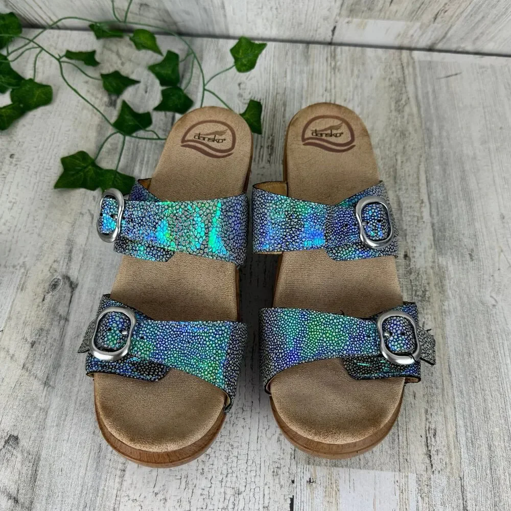Dansko Size 41 Sophie Iridescent Blue Purple Double Strap Buckle Sandal - Picture 3 of 9